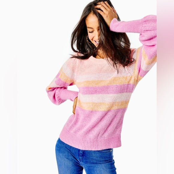 🆕 LILLY PULITZER Ritza Pink Colorblock Striped Sweater NEW RTL $138 SZ XS - Picture 1 of 5